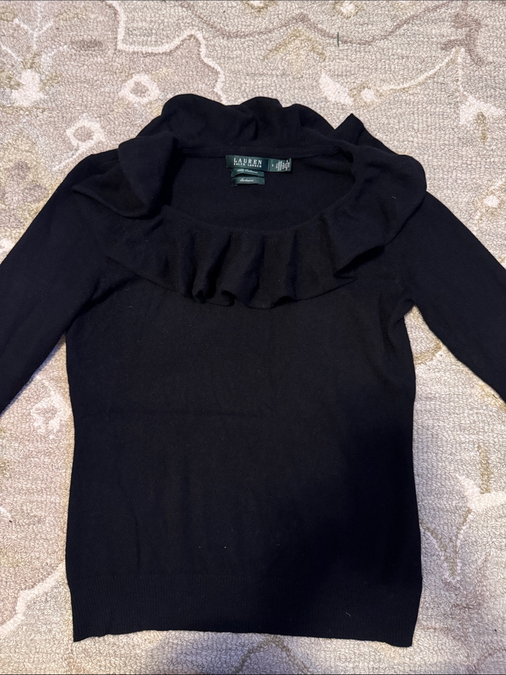 Lauren Ralph Lauren Black Ruffle-Neck Women's Cashmere Sweater